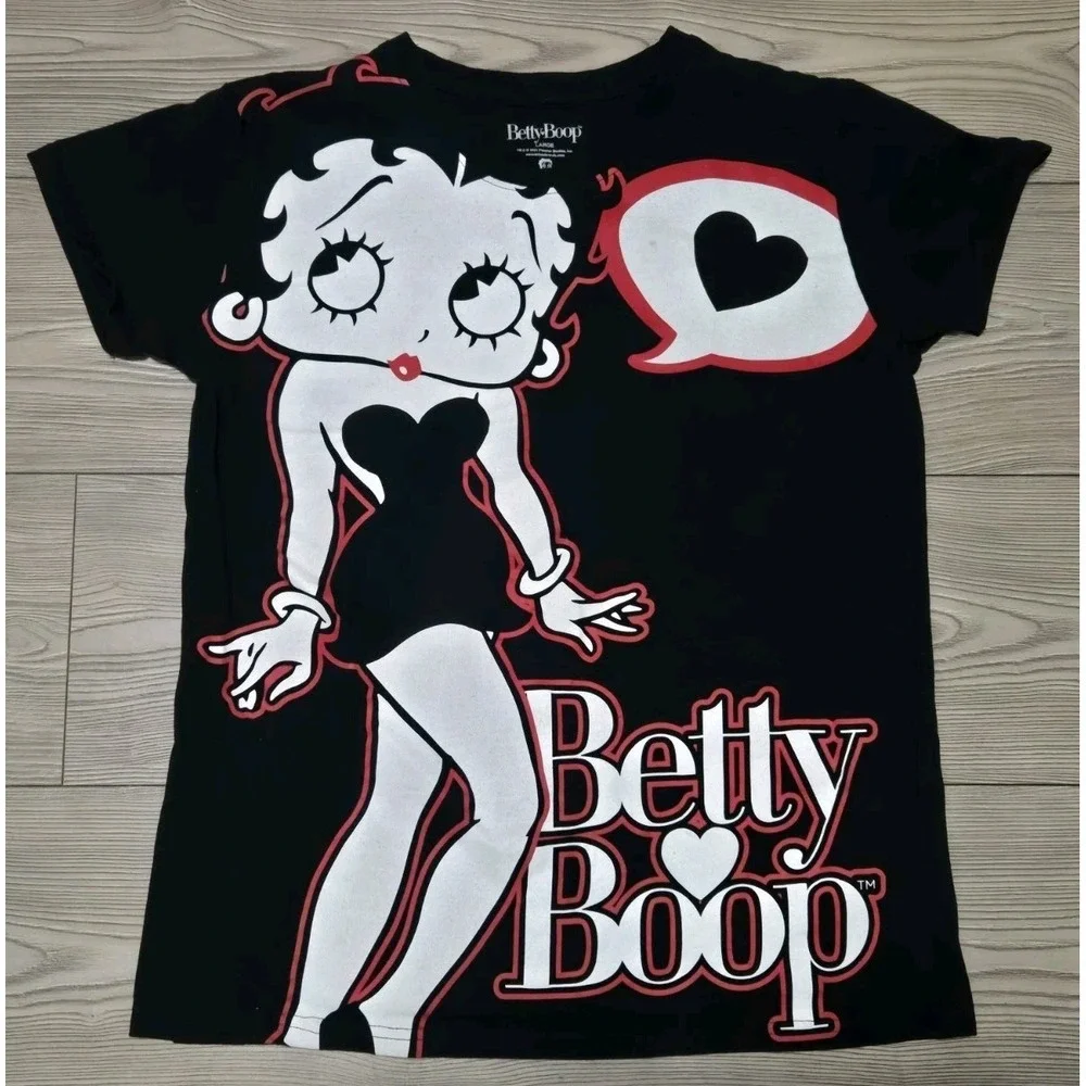 Betty Boop AOP‎ Shirt Size Large Black Cartoon Animation